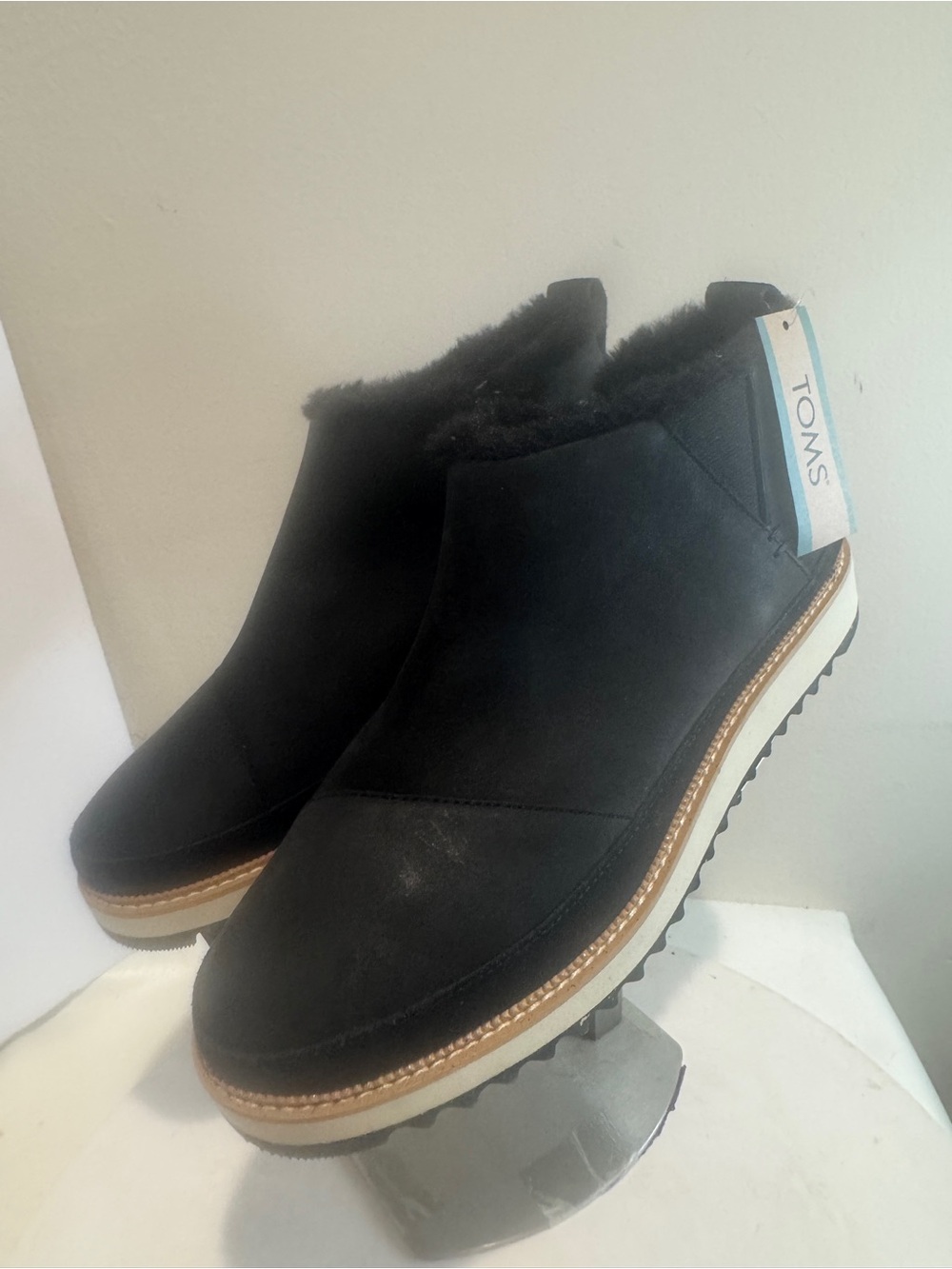 TOMS Marlo Black Suede Shearling-Trim Slip-On Boot
